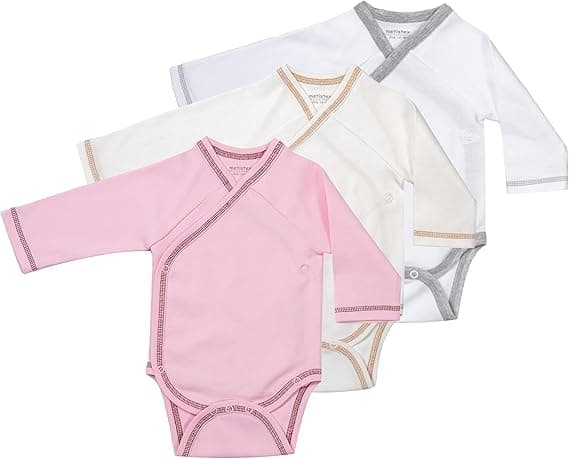 Babybody Mädchen Set 3er Pack Langarm Wickelbody Baumwolle Druckknöpfe